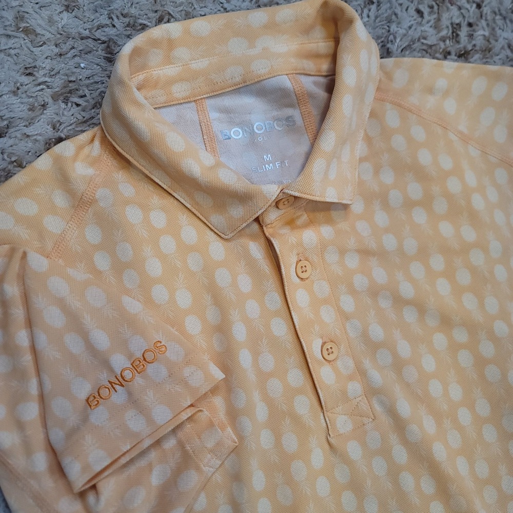 Bonobos Golf Polo Shirt Mens M Peach Pineapple‎ Print Slim Fit Performance Short